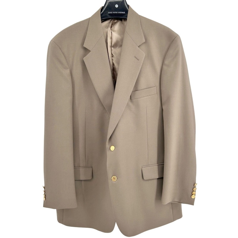 Palm Beach Mens 44L Tan Wool Blend Blazer Gold Button Sport Coat Country Club